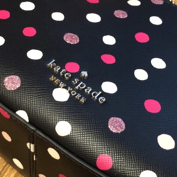 Kate Spade Staci Black Crossbody Bag Purse with Pink and White Polka Dots - Picture 6 of 10